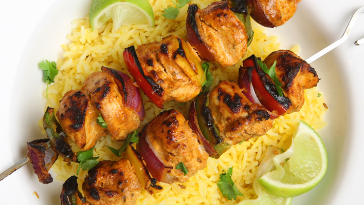 Chicken Tikka Kebabs with Yellow Rice