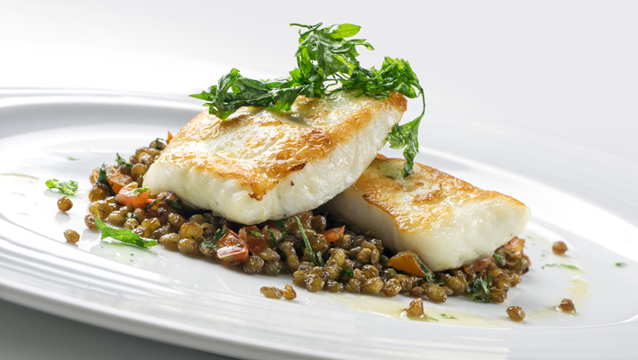 Cod with spiced lentils