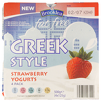 product image - Aldi Brooklea Fat Free Greek Style Strawberry Yoghurt 4 x 125g