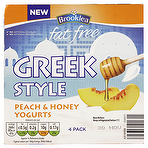 product image - Aldi Brooklea Fat Free Greek Style Yogurts Peach & Honey 4 x 125g