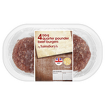 product image - Sainsbury's 4 BBQ Quarter Pounder Beef Burgers 454g