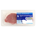 Tesco Unsmoked 6 Thick Cut Back Bacon Rashers 250g