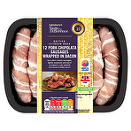 Sainsbury's Taste the Difference 12 Pork Chipolata Sausages Wrapped in Bacon 520g